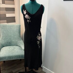 S.L. Fashions Black Dress with Pink Floral Accents